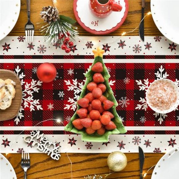 Christmas Table Runner Plaid Snowflake Decor Winter Decoration Decorative Cloth - Picture 3 of 4